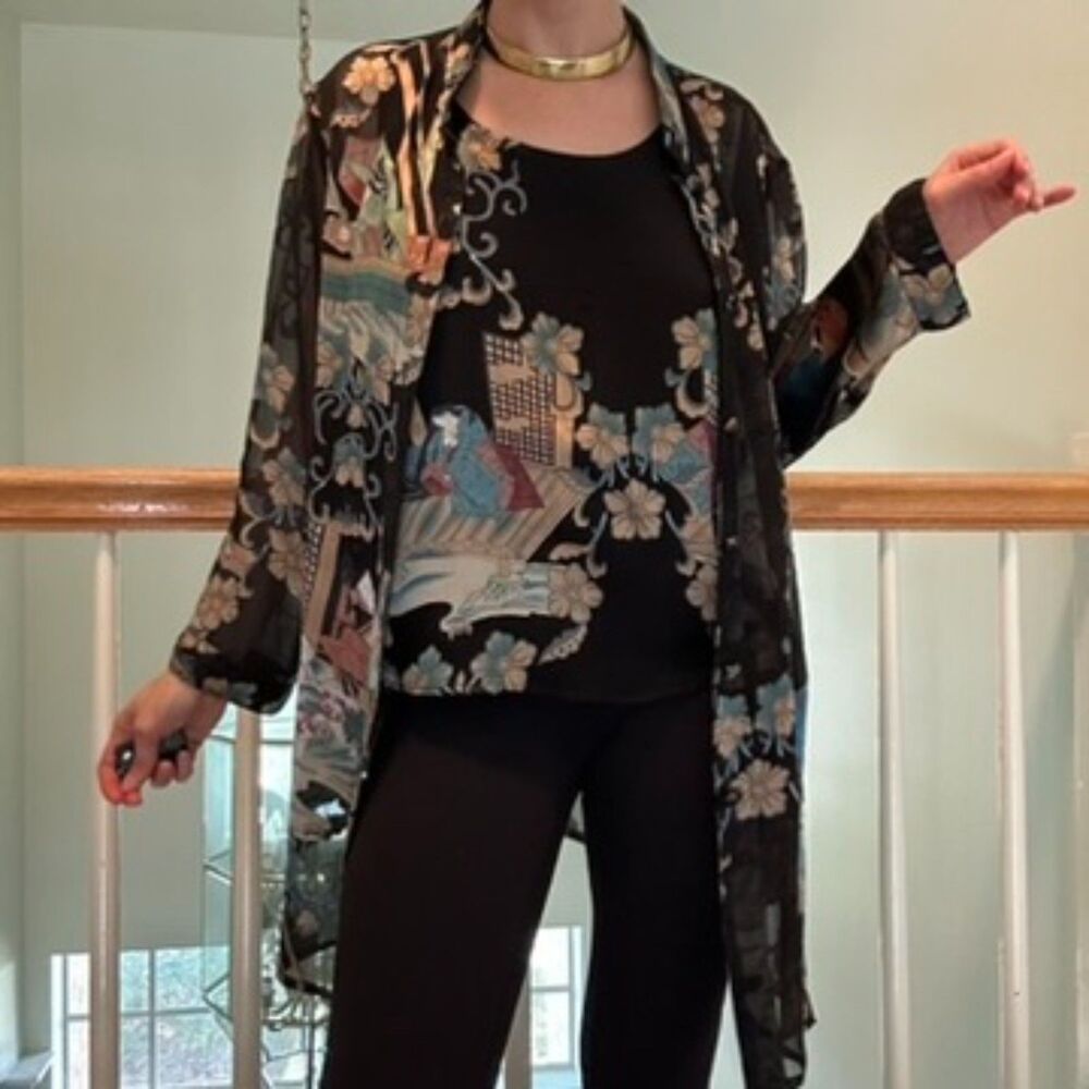 CITRON Santa Monica Silk 2pc Duster Shell Set Size M Whimsigoth Coastal Grandma
